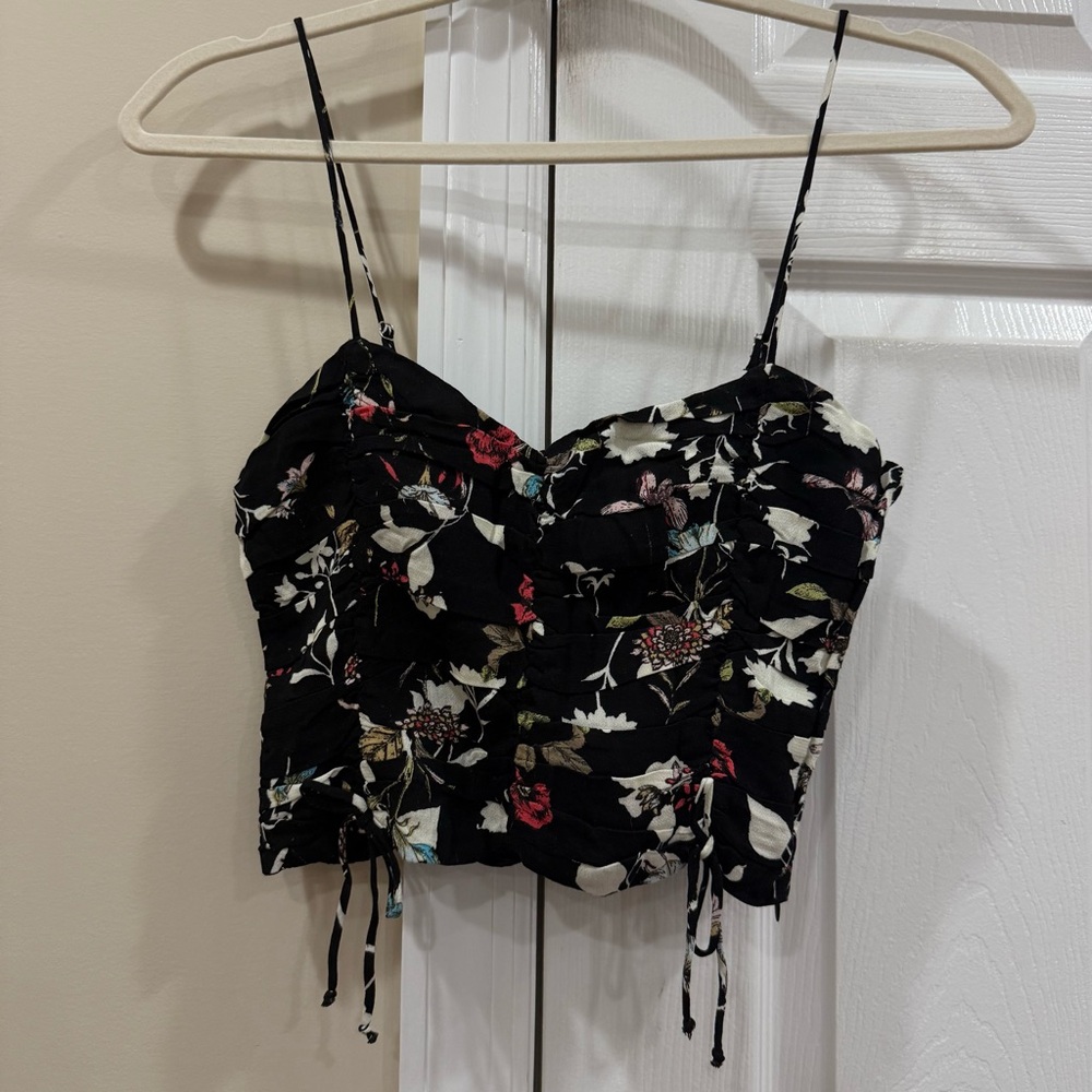 Floral Print Black Crop Top